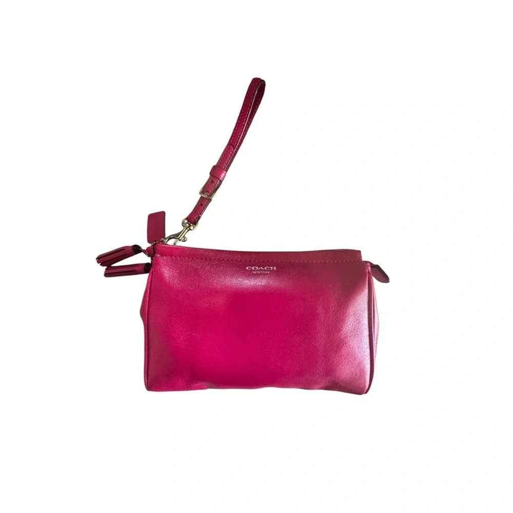 COACH Legacy Hot Pink Leather Wristlet with Silver Hardware